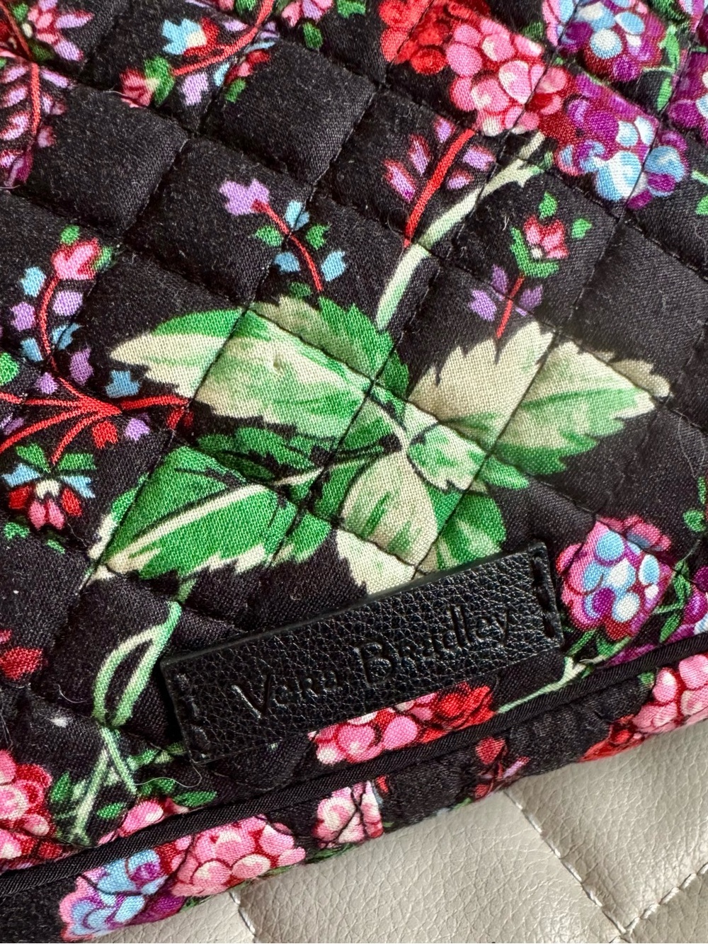 Vera Bradley Black Quilted Crossbody with Pink & Green Floral Print - Picture 4 of 5